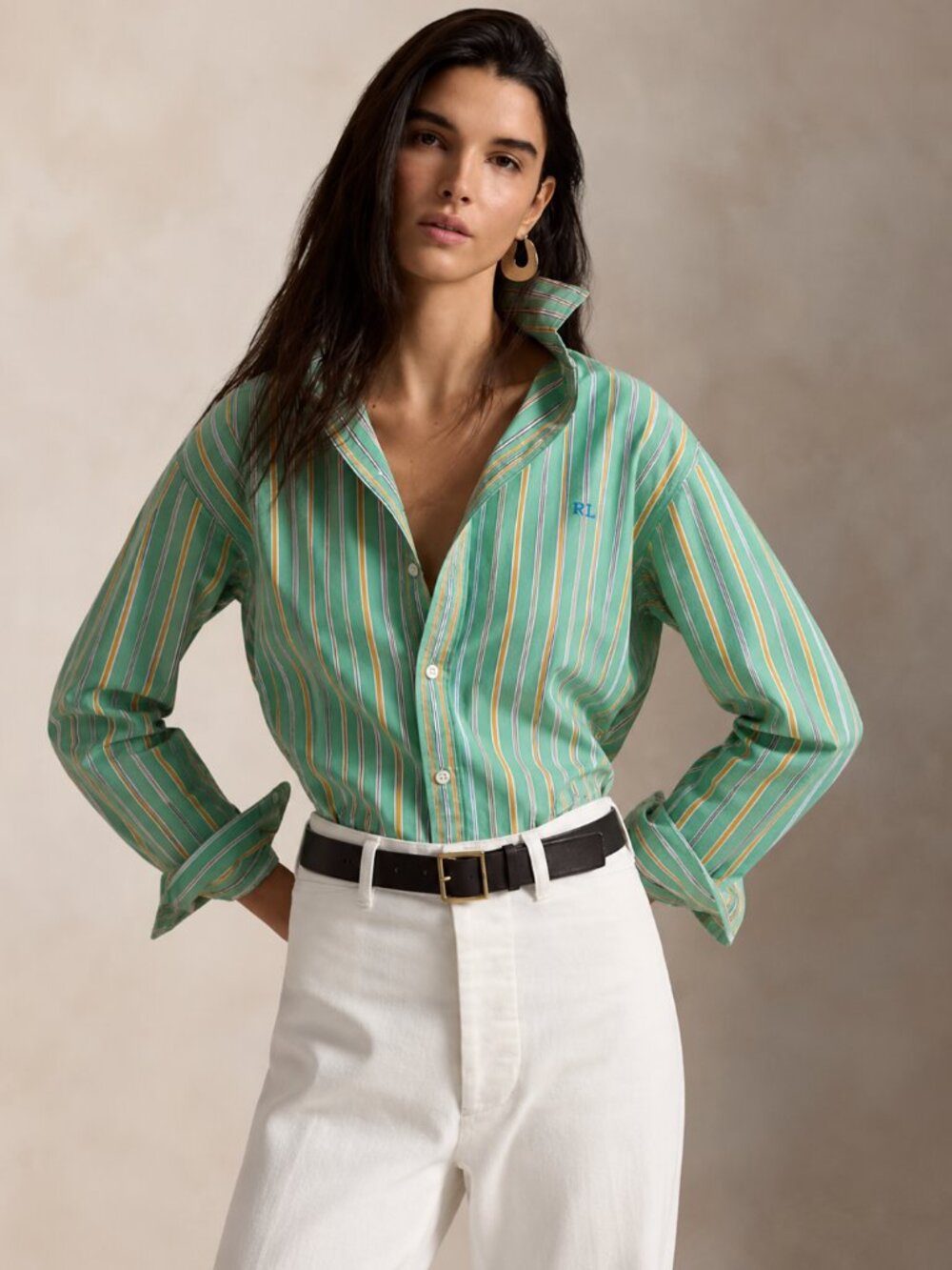 Ralph Lauren Green White Yellow Striped Button Down Polo 6